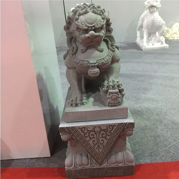 Outdoor Hand Carved Grey Granite Lion Front Door