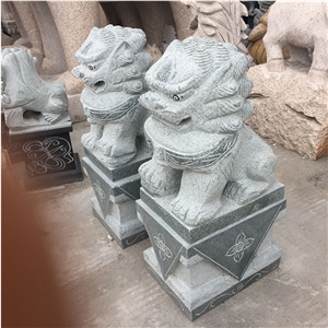 Outdoor Hand Carved Grey Granite Lion Front Door