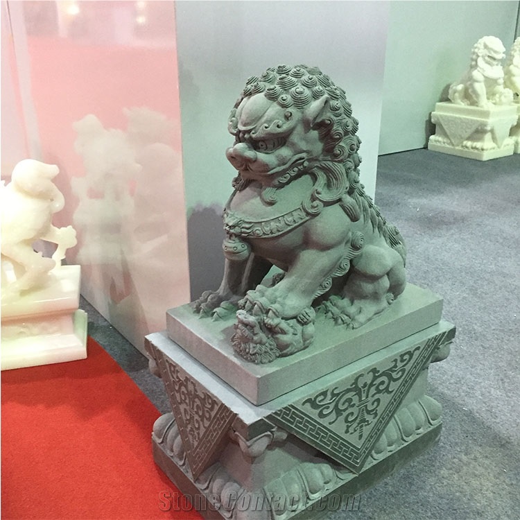 Outdoor Hand Carved Grey Granite Lion Front Door