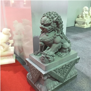 Outdoor Hand Carved Grey Granite Lion Front Door