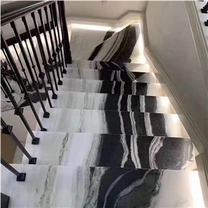 Panda White Marble Villa Interior Stair Steps