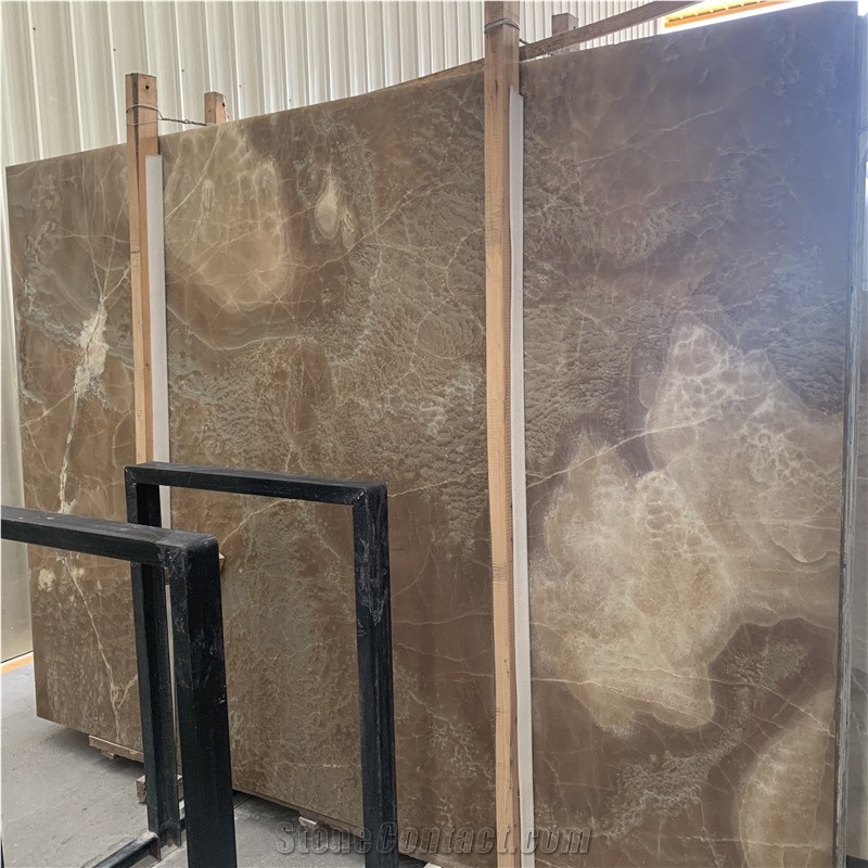 Polished Brown Onyx Tiles And Slabs For Wall Design