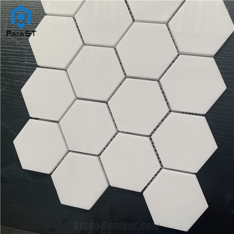 Polished White Hexagon Marble Mosaic Floor Tiles