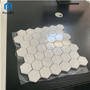 Polished White Hexagon Marble Mosaic Floor Tiles