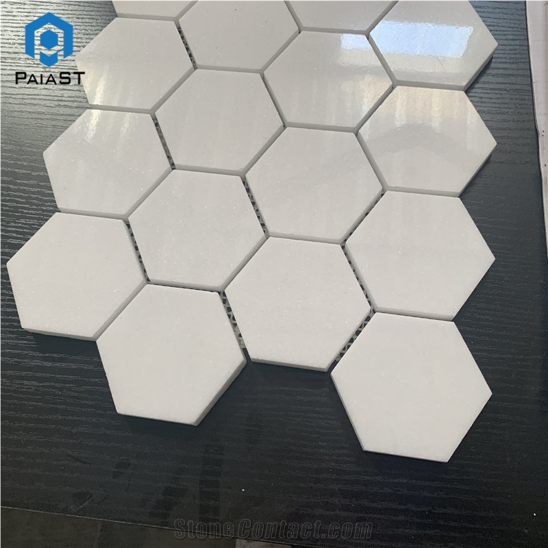 Polished White Hexagon Marble Mosaic Floor Tiles