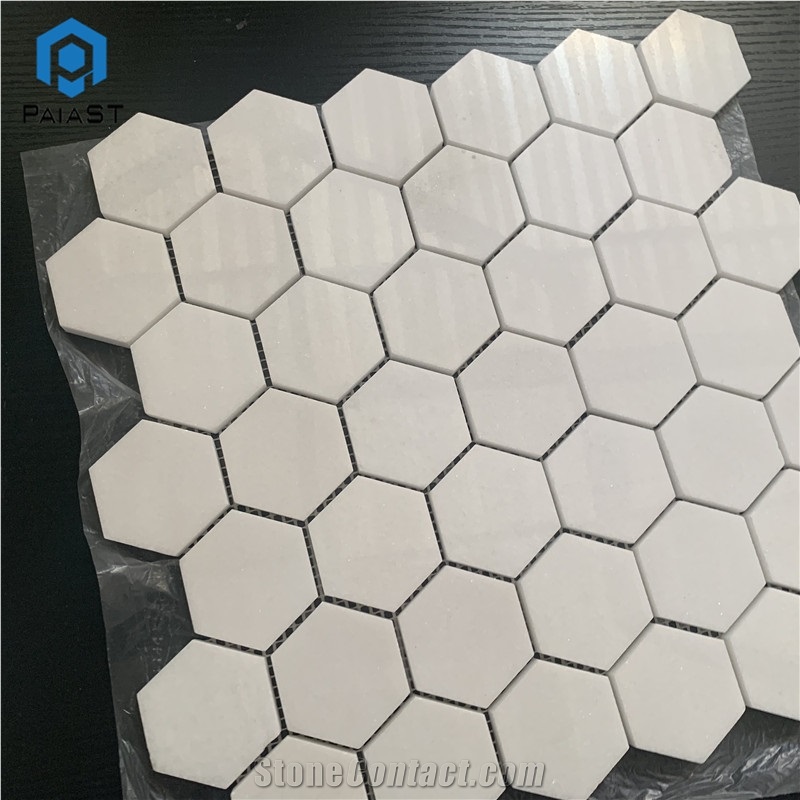 Polished White Hexagon Marble Mosaic Floor Tiles