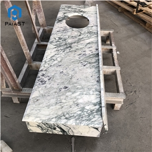 Prefab Commercial Bathroom Vanity Top White Marble