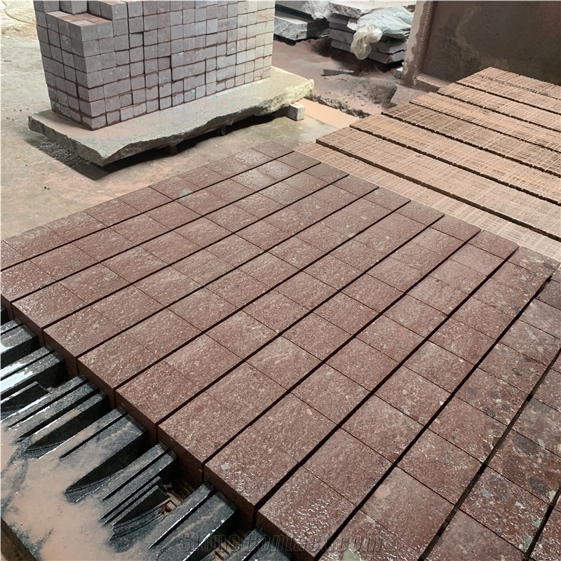 Red Granite Cube Paving Hotel Dirveway Design