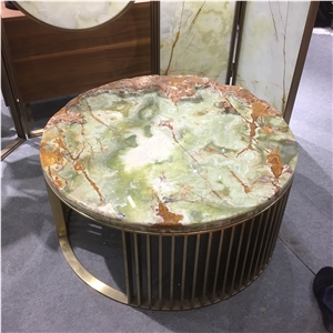 Round Good Quality Green Onyx Coffee Table