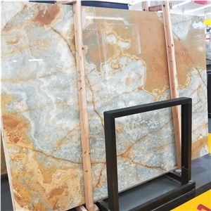 Transparent Golden Blue Onyx Stone Slab Transparent Golden Blue Onyx Stone Slab
