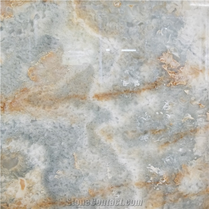 Transparent Golden Blue Onyx Stone Slab