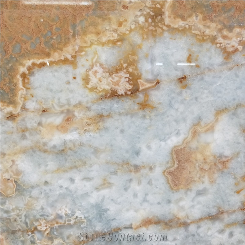 Transparent Golden Blue Onyx Stone Slab
