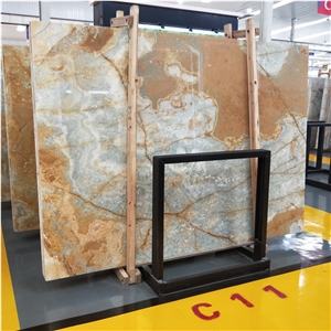 Transparent Golden Blue Onyx Stone Slab