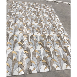 Water Jet Brass Inlay Marble Mosaic Wall Tile
