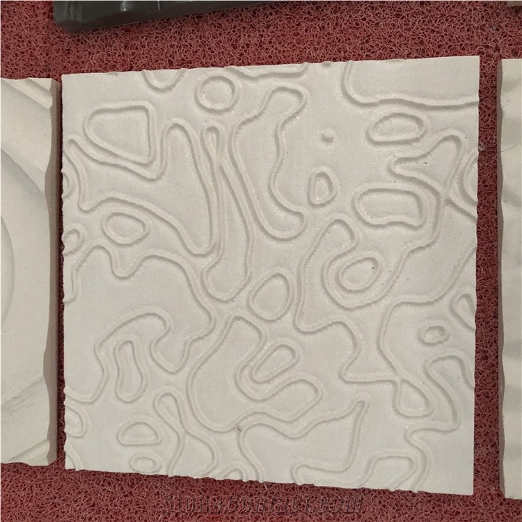 Wave Design Cnc Carving White Limestone Marble