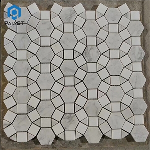 White Grey Marble Round Pattern Floor Mosaic Tiles