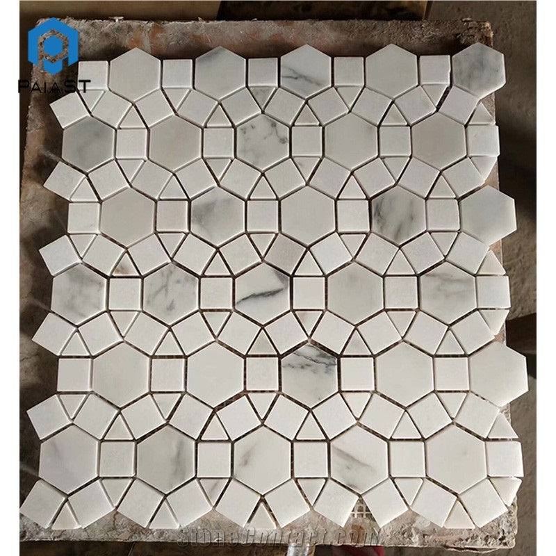 White Grey Marble Round Pattern Floor Mosaic Tiles