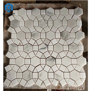 White Grey Marble Round Pattern Floor Mosaic Tiles