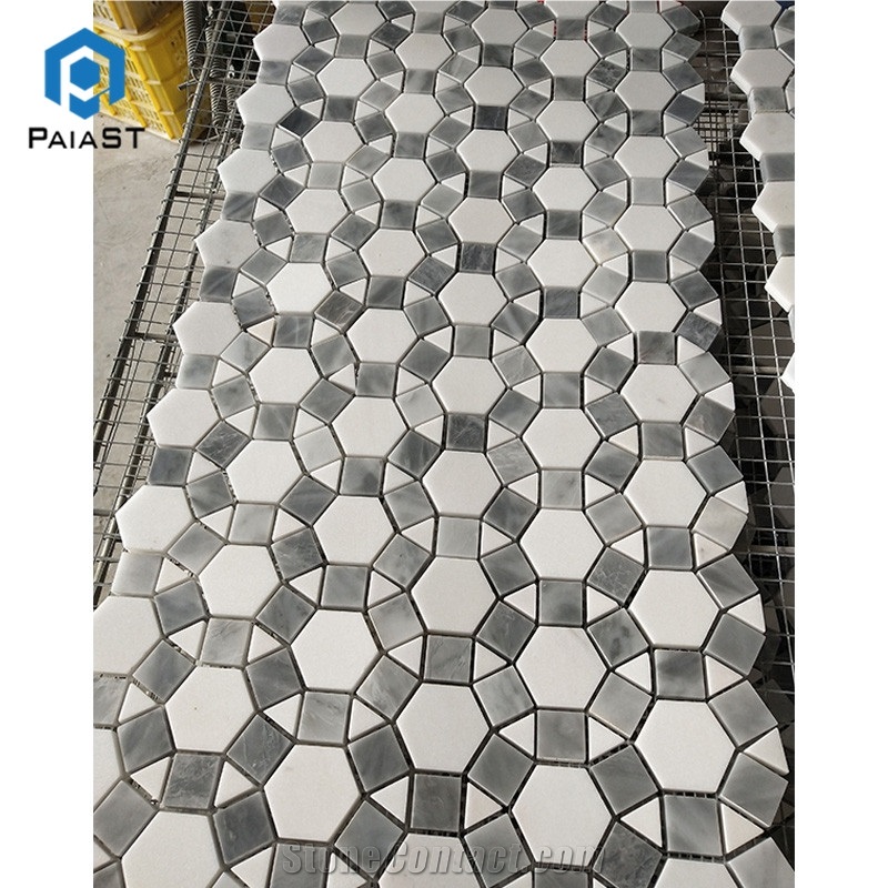 White Grey Marble Round Pattern Floor Mosaic Tiles