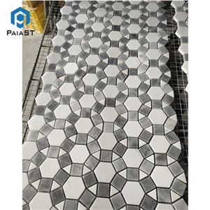 White Grey Marble Round Pattern Floor Mosaic Tiles