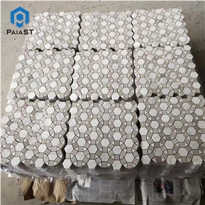 White Grey Marble Round Pattern Floor Mosaic Tiles