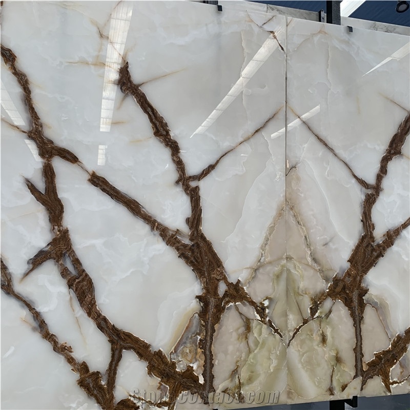 White Jade Onyx With Brown Veins For Background