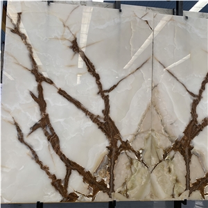 White Jade Onyx With Brown Veins For Background