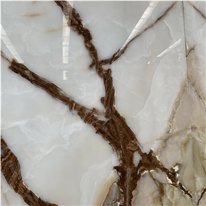 White Jade Onyx With Brown Veins For Background