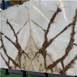 White Jade Onyx With Brown Veins For Background