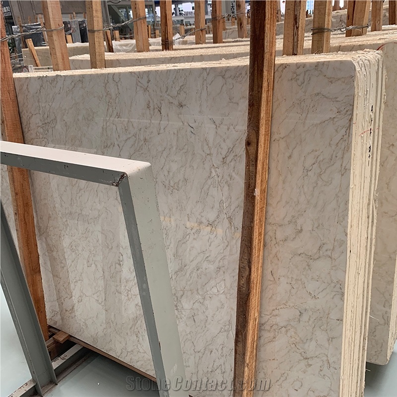 White Marble With Gold Line Slab For Wall Tile