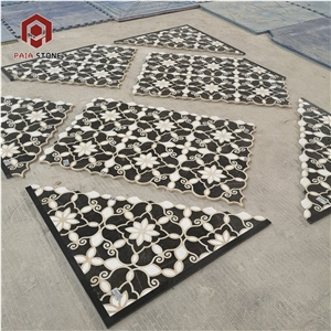 White With Black Marble Water-Jet Pattern Tiles