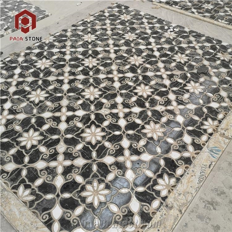 White With Black Marble Water-Jet Pattern Tiles
