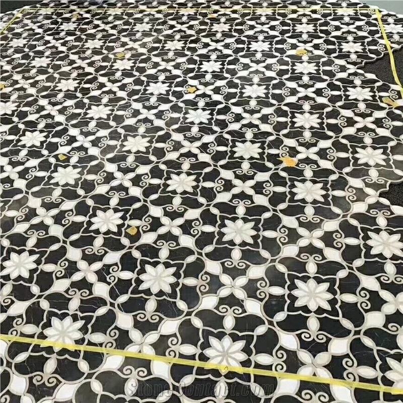 White With Black Marble Water-Jet Pattern Tiles