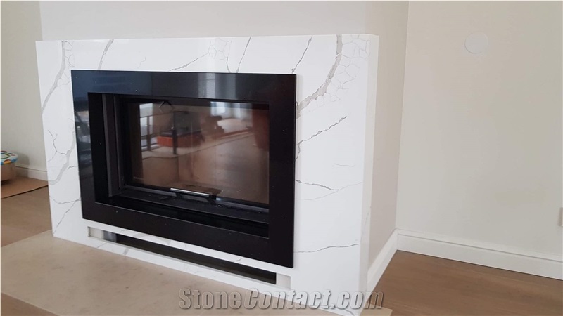 White Marble Modern Design Fireplace