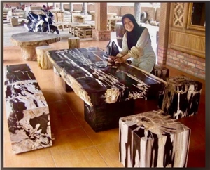 Petrified Wood Stone Chairs, Benches, Table Sets