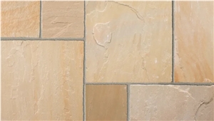 Natural Buff Circle, Natural Raj Green, Kandala Grey Sawn Honed