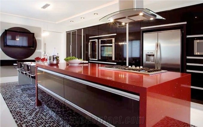 Pure Red Color Quartz Slab 2cm3cm Thick Jumbo Size