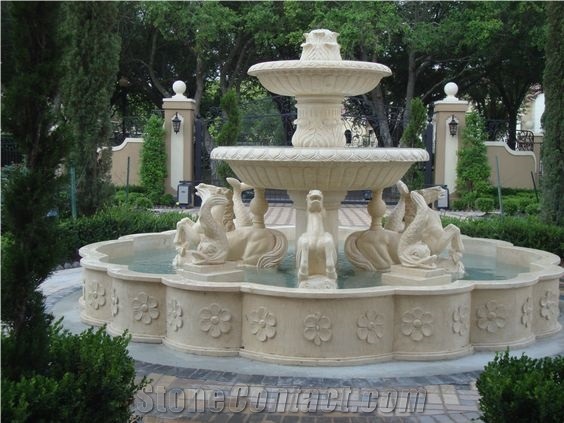 Classic Design Hand Carved Beige Marble Fountain