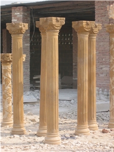 Hand Carved Garden Golden Yellow Limestone Column Pillar Hand Carved Garden Golden Yellow Limestone Column Pillar