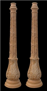 Hand Carved Garden Golden Yellow Limestone Column Pillar