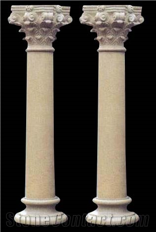 Hand Carved Garden Golden Yellow Limestone Column Pillar