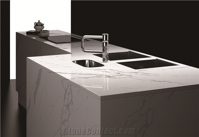 Calacatta White Quartz Kitchen Countertops