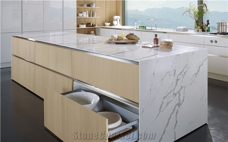 Calacatta White Quartz Kitchen Countertops