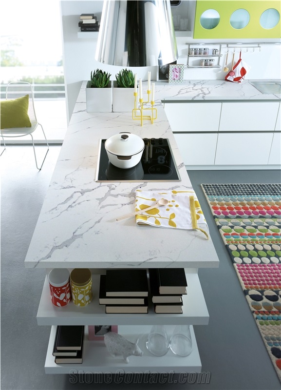 Calacatta White Quartz Kitchen Countertops