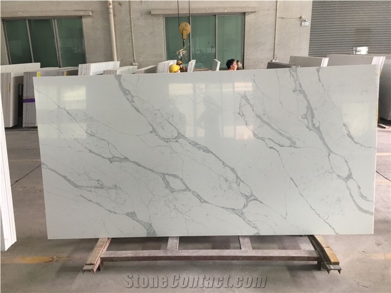 Calacatta White Trento Quartz Slabs for Countertops