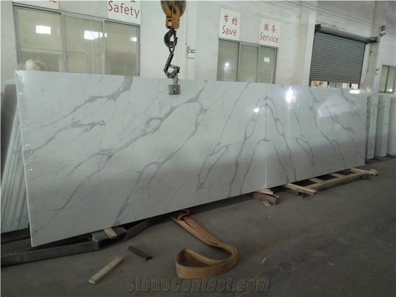 Calacatta White Trento Quartz Slabs for Countertops