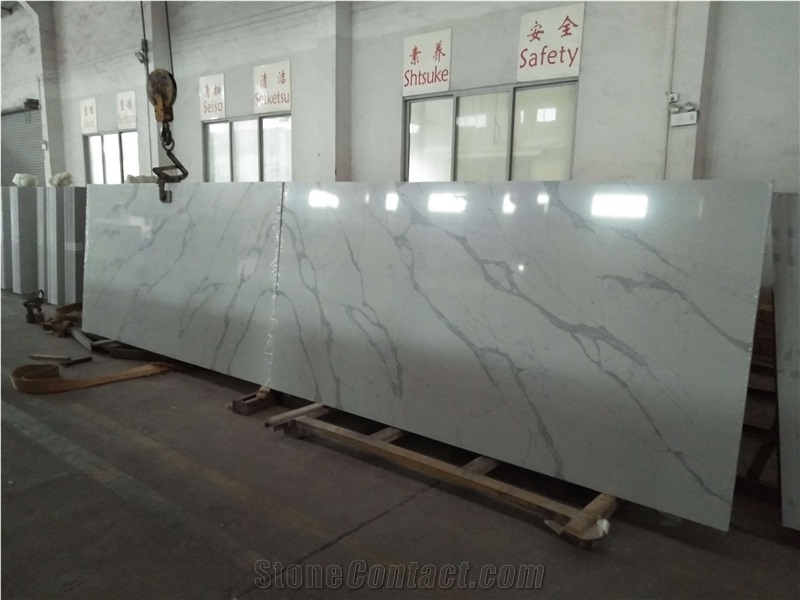 Calacatta White Trento Quartz Slabs for Countertops