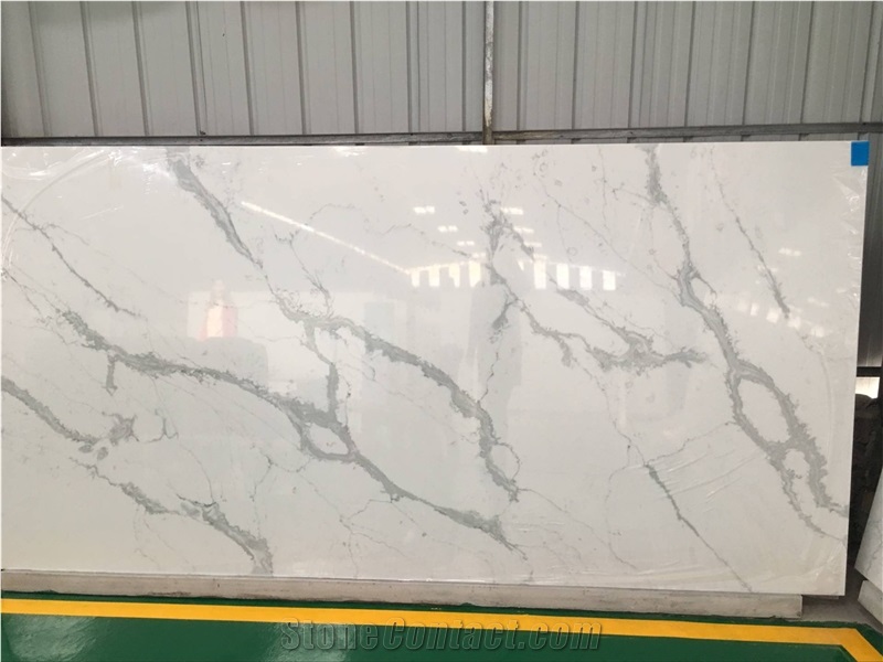 Calacatta White Trento Quartz Slabs for Countertops