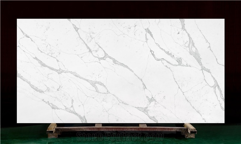 Calacatta White Trento Quartz Slabs for Countertops