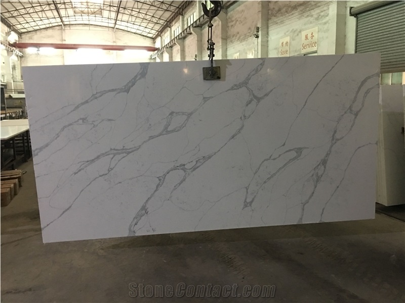 Calacatta White Trento Quartz Slabs for Countertops